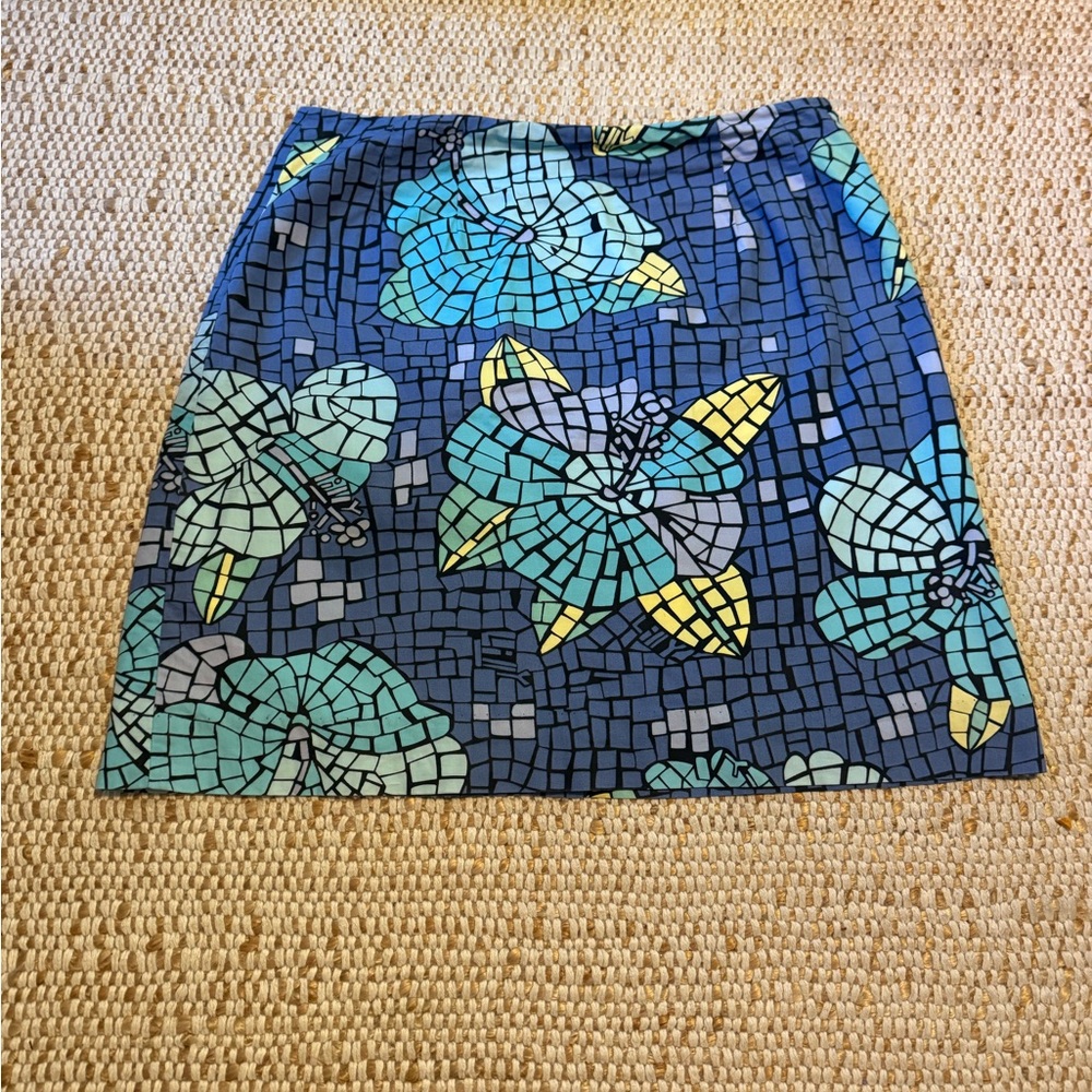 Blue Floral Mosaic A-Line Skirt